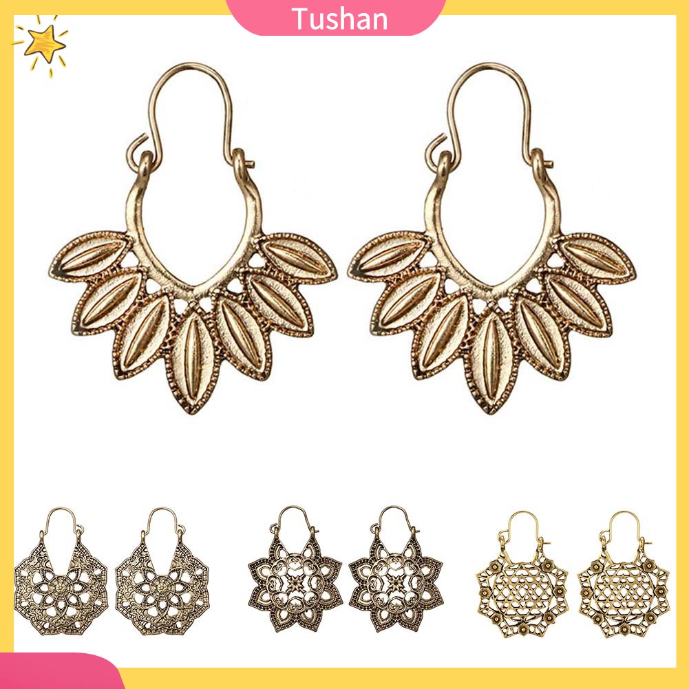 Khuyên tai bạc tròn phong cách Bohemian cổ điển cho nữ