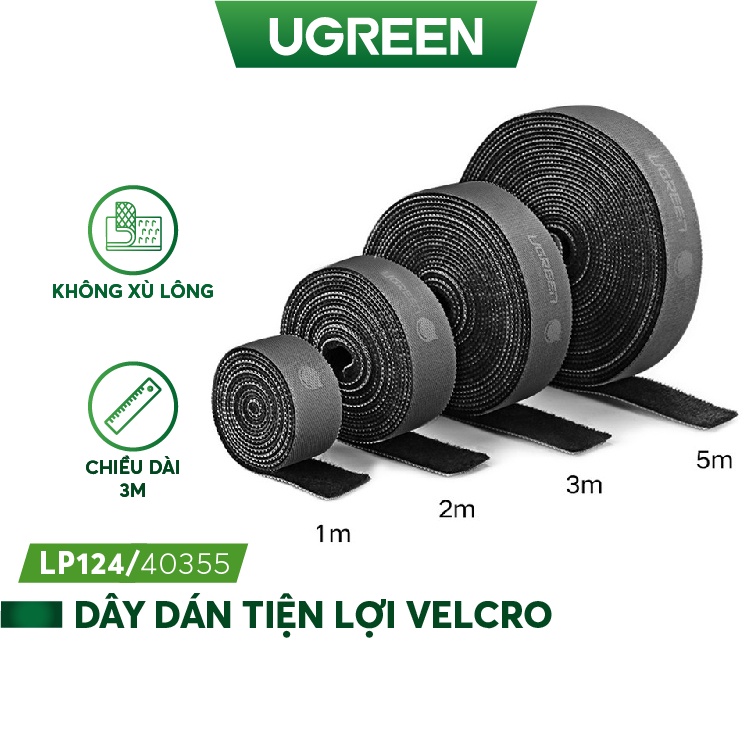 Dây dán Velcro tiện dụng màu xám UGREEN LP124 - Hàng phân phối chính hãng - Bảo hành 18 tháng