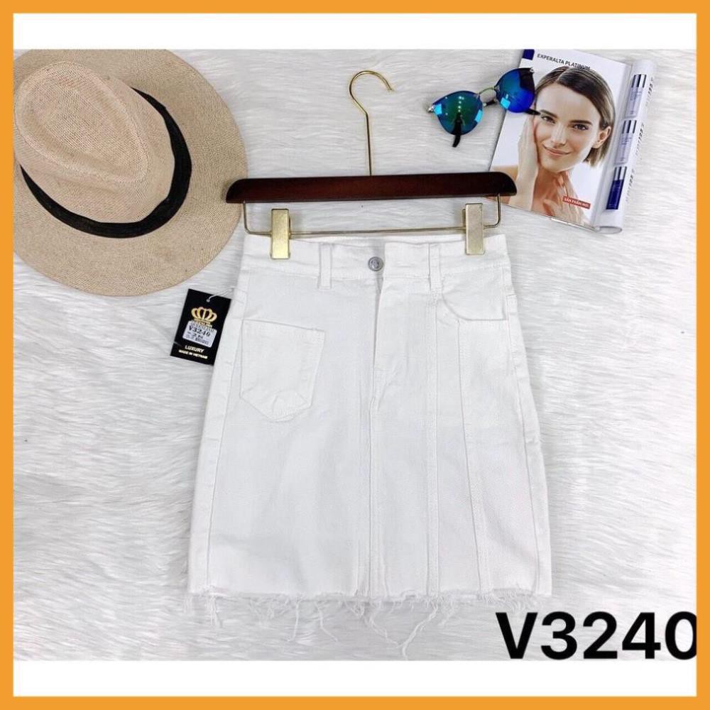 [CAO CẤP]  Chân váy jean nữ trắng tua rua lưng cao V3240   VNXK  VNXK | BigBuy360 - bigbuy360.vn
