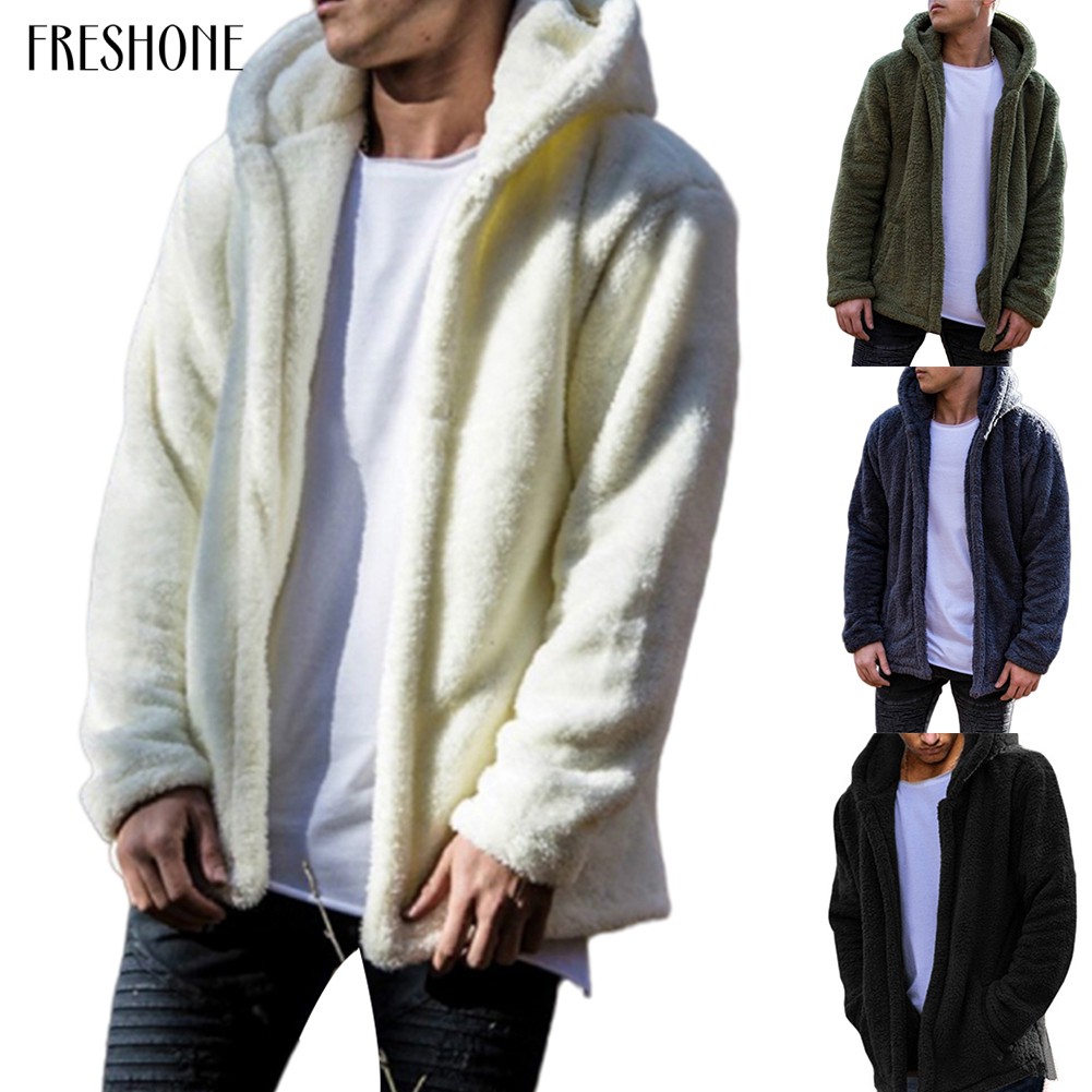 Áo khoác hoodie lông cừu tay dài dáng rộng phối túi sành điệu cho nam