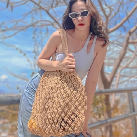 Túi cói đi biển mẫu đan lưới size to hot mùa hè này