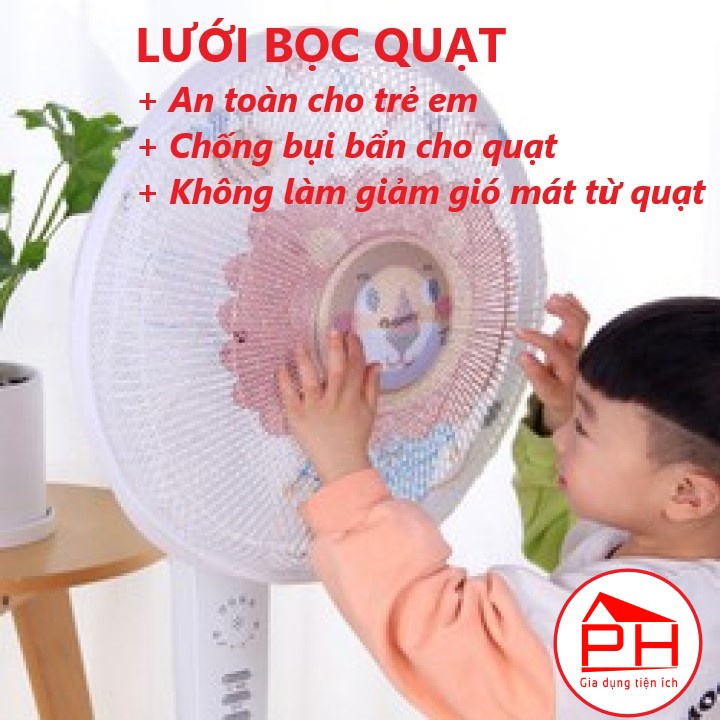 LƯỚI BỌC QUẠT bọc lồng quạt an toàn cho bé vải bọc cả loại quạt lớn và nhỏ (Dây rút vừa các loại quạt gia đình)