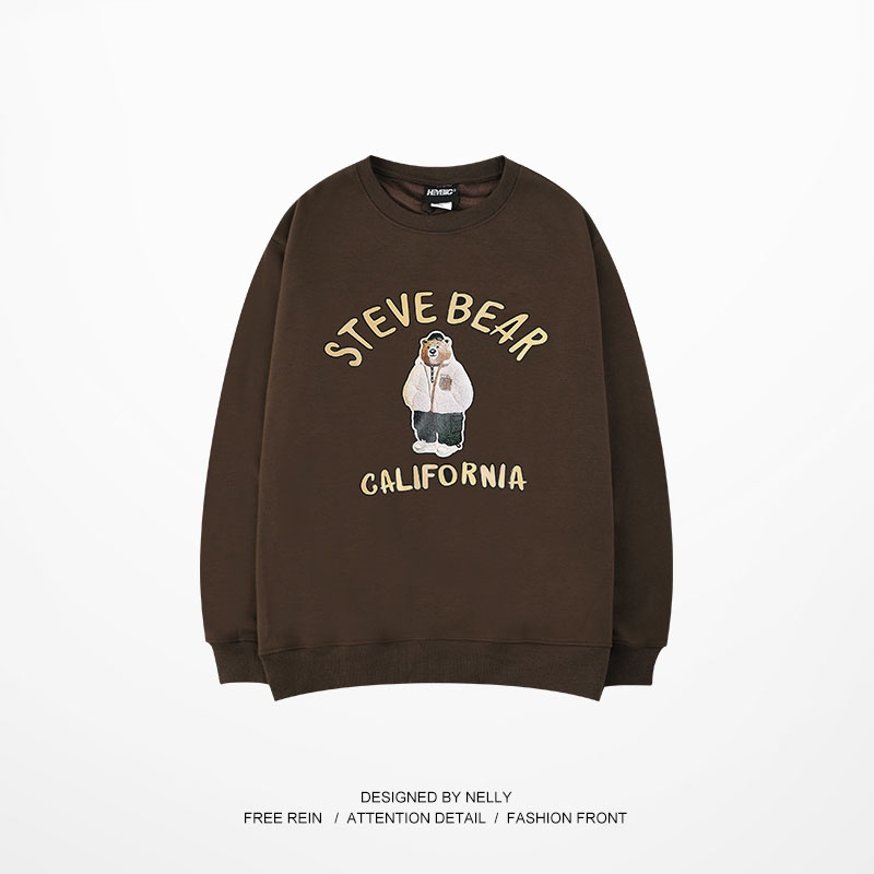 Áo sweater Nelly nỉ lót lông in hình "Gấu CALIFORNIA" áo nỉ