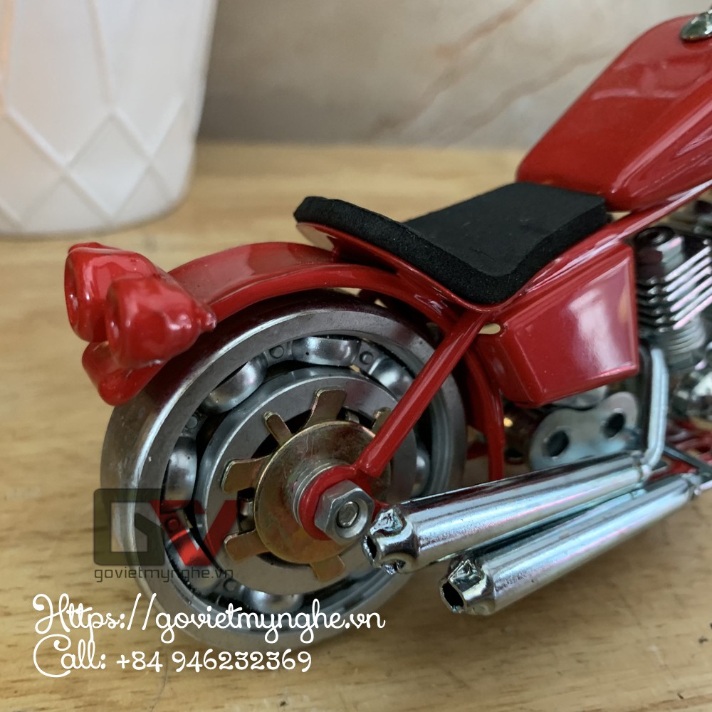 Mô hình xe mô tô sắt mỹ nghệ - xe mô hình sắt mỹ nghệ Harley Davidson Chopper - Dài 23cm - màu đỏ