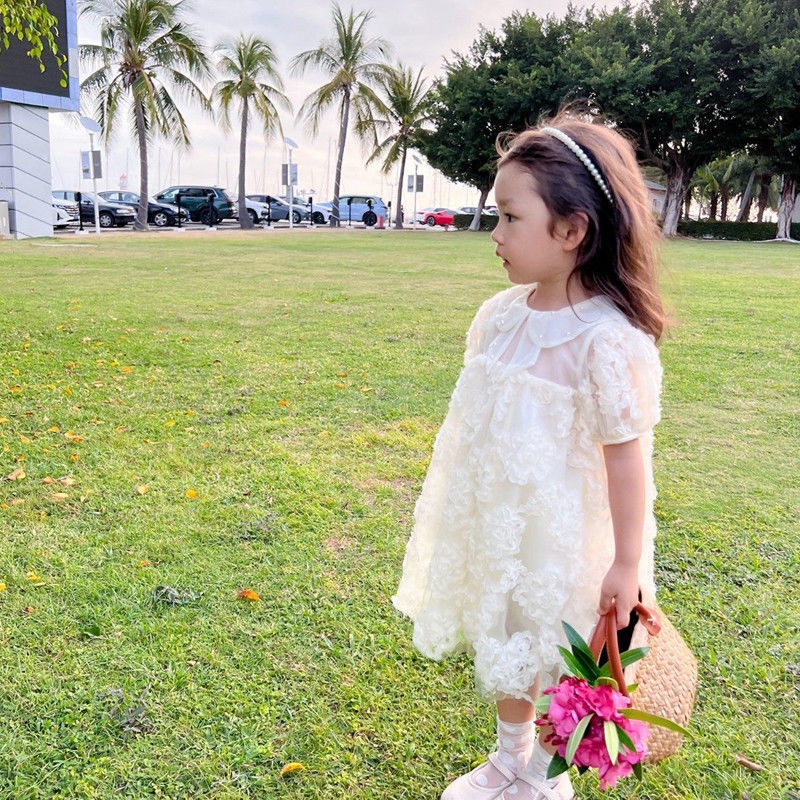 Đầm Công Chúa Tay Ngắn In Hoa Màu Trơn Thời Trang Mùa Hè Cho Bé Gái