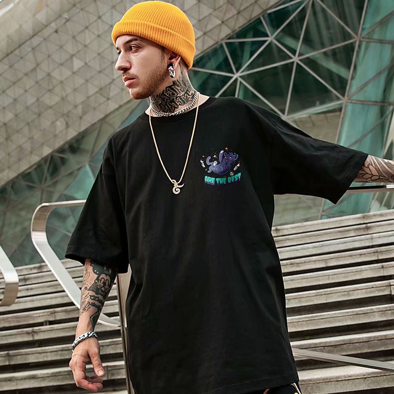 Áo Thun Dáng Rộng In Hoạt Hình Mèo Kiểu Âu Mỹ Cá Tính Cho Nam Và Nữ M-8Xl