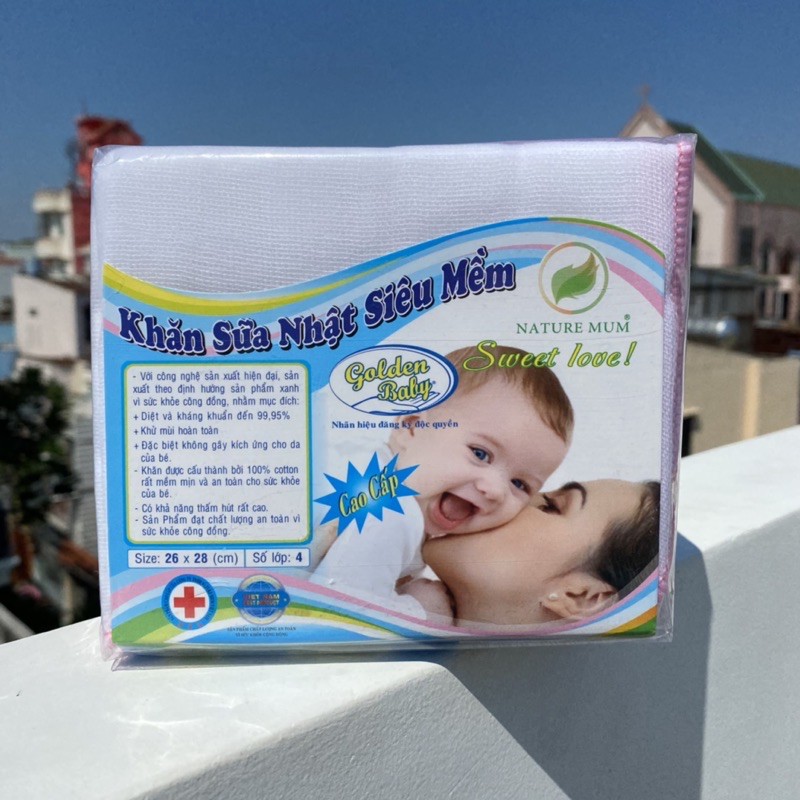 (Giá cho 1 khăn) Khăn sữa, khăn xô, khăn lau mặt 4 lớp, 100% cotton kháng khuẩn an toàn cho bé - Nature Mum