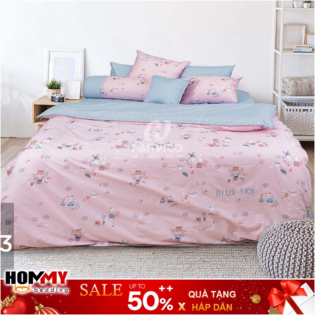🍁 Mẫu Chăn Ga Gối 🍁 Hanvico Blue Sky DL173 vải cotton cao cấp (bán lẻ ga chun / vỏ chăn / đôi vỏ gối)