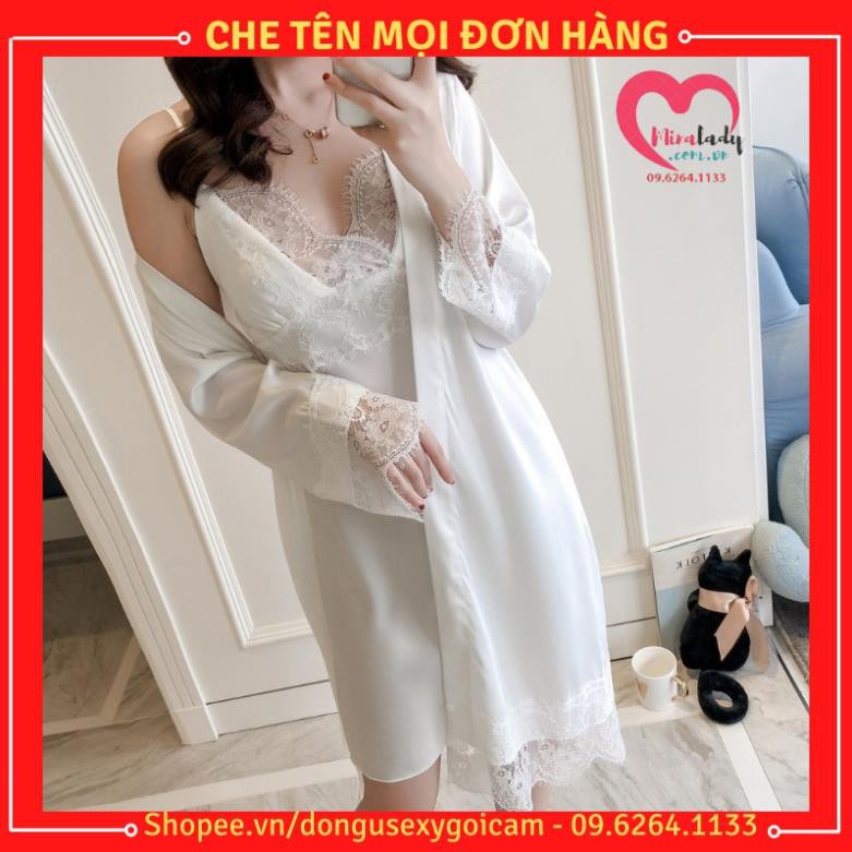 Váy Ngủ Hai Dây Lụa Satin Sexy Có Mút Ngực Cao Cấp Đầm Váy Mặc Nhà Gợi Cảm Quyến Rũ -Kèm Áo Choàng Ngủ Lụa Có Bán Lẻ 💃