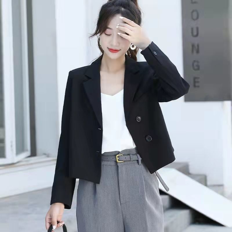 Áo Khoác Blazer Ngắn Tay Dài Màu Đen Thời Trang Xuân Hè 2023 Cho Nữ