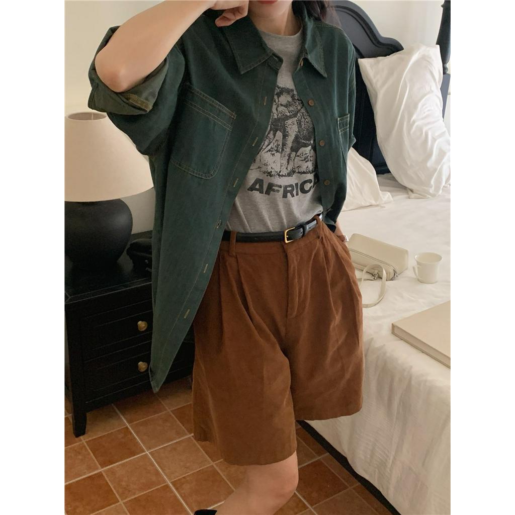 Áo Sơ Mi denim Tay Dài Cổ Bẻ Phong Cách retro 68199