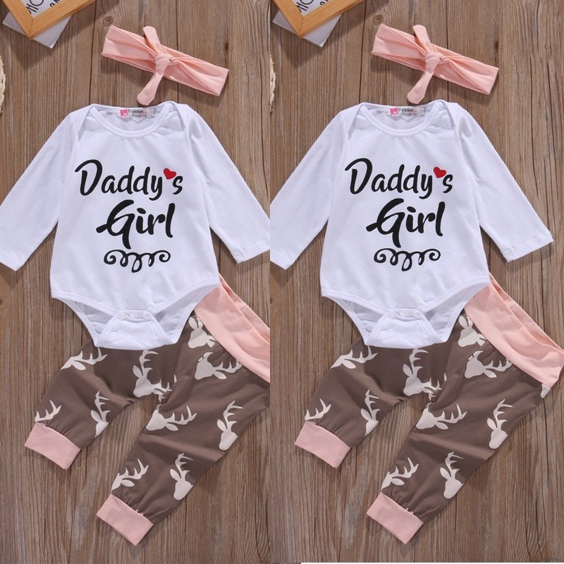 ღ♛ღBaby Girl Long Sleeve Romper+Pants+Headband Outfit Set