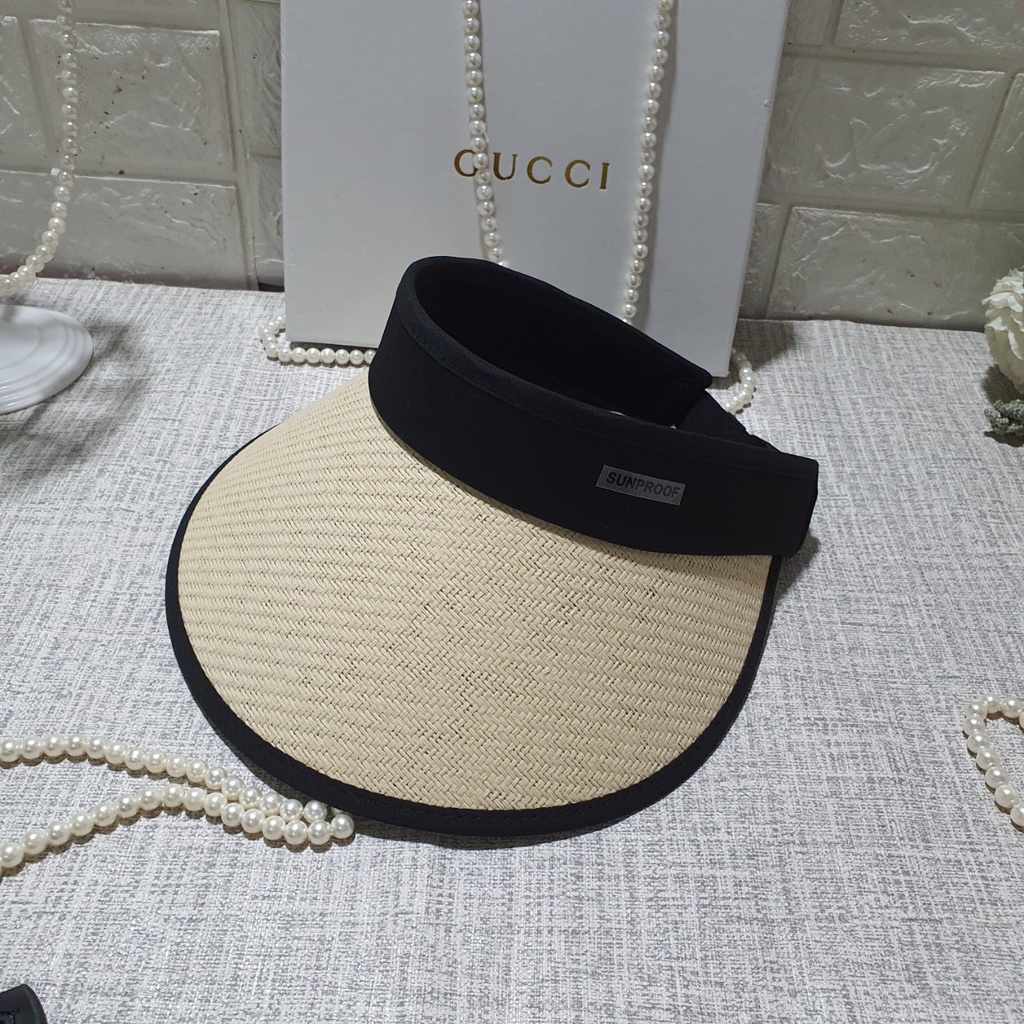 Mũ cói đi biển nón cói nửa đầu Chống năng phong cách HÀN QUỐC