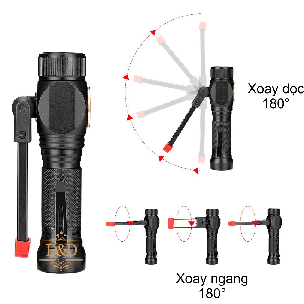 Đèn pin sạc siêu sáng LED - COB đuôi nam châm