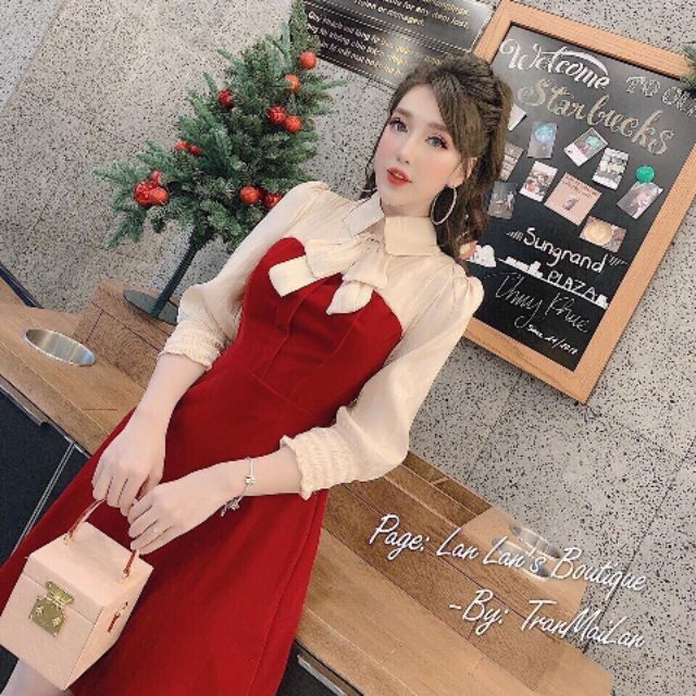 Đầm body đuôi cá đen + đầm xoè đỏ đô