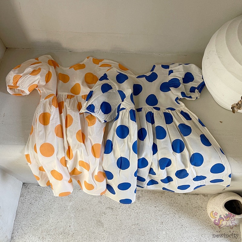 Đầm Tay Phồng Ngắn Họa Tiết Chấm Bi Thời Trang Mùa Hè Hàn Quốc Cho Bé Gái