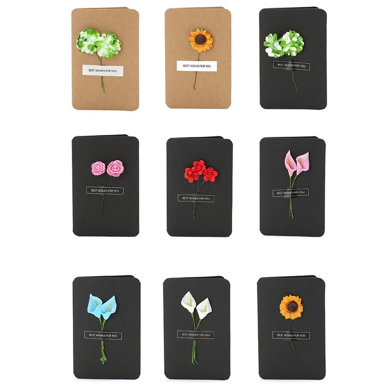 1 Thiệp Chúc Mừng Sinh Nhật, Thiệp Chúc Mừng Năm Mới, Hoa Khô Bằng Giấy Kraft Vintage