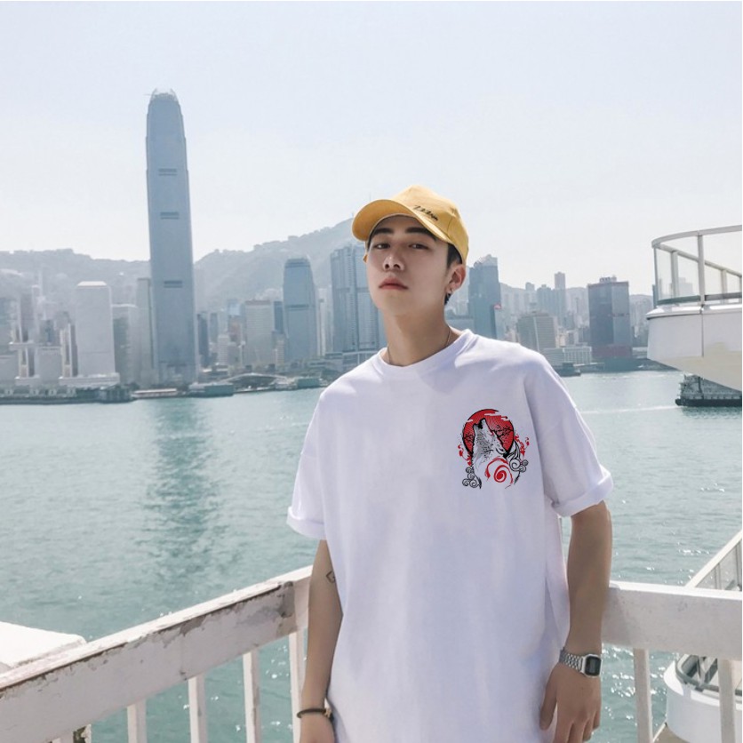 Sói Gọi Trăng Áo Thun thun tay lỡ nam nữ unisex Màu Trắng Sành Điệu basic | áo phông Thế Giới Máy Móc oversize