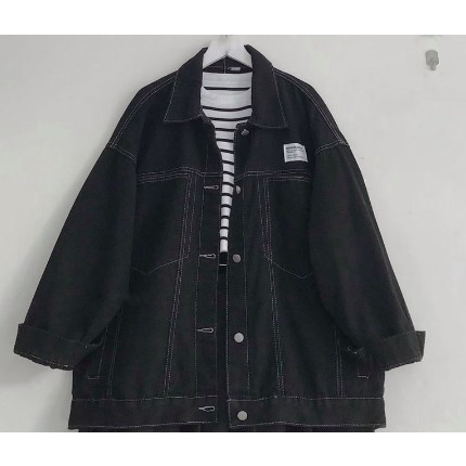 Áo khoác Jeans CHAMPION form rộng màu XANH/ĐEN  Nam nữ unisex  Áo khoác bò denim Jaystoree2