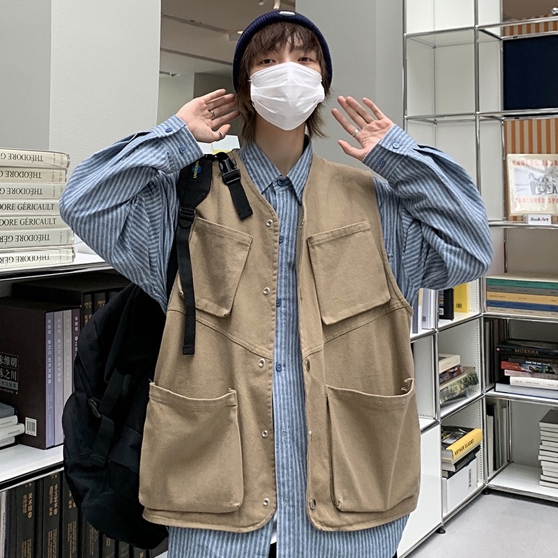 Áo khoác không tay dáng rộng phong cách retro nhật bản dành cho nam giới