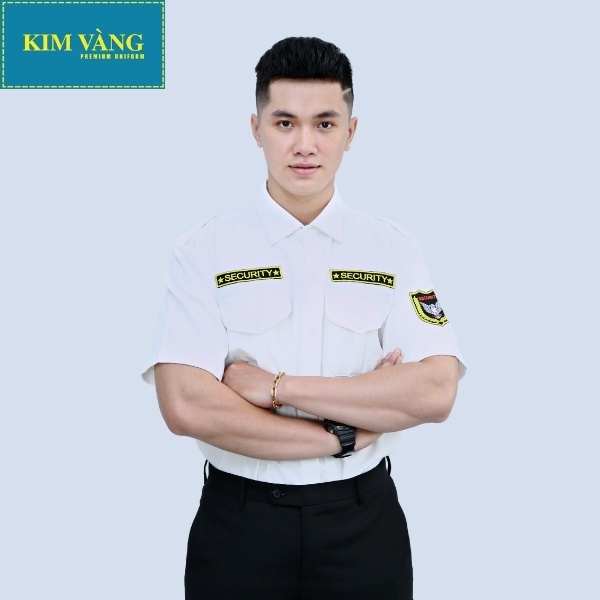 Áo bảo vệ nam nữ đồng phục an ninh tay ngắn chất liệu Kaki thun thoáng mát- Màu trắng mẫu 01