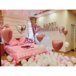 Set trang trí phòng cưới tone hồng + 100 bóng Pastel