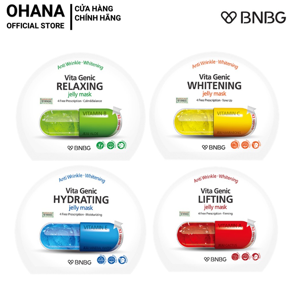 Combo Mix 10 Mặt Nạ Giấy BNBG Vita Genic Jelly Mask 30ml x10 (Lifting, Whitening, Relaxing, Hydrating)