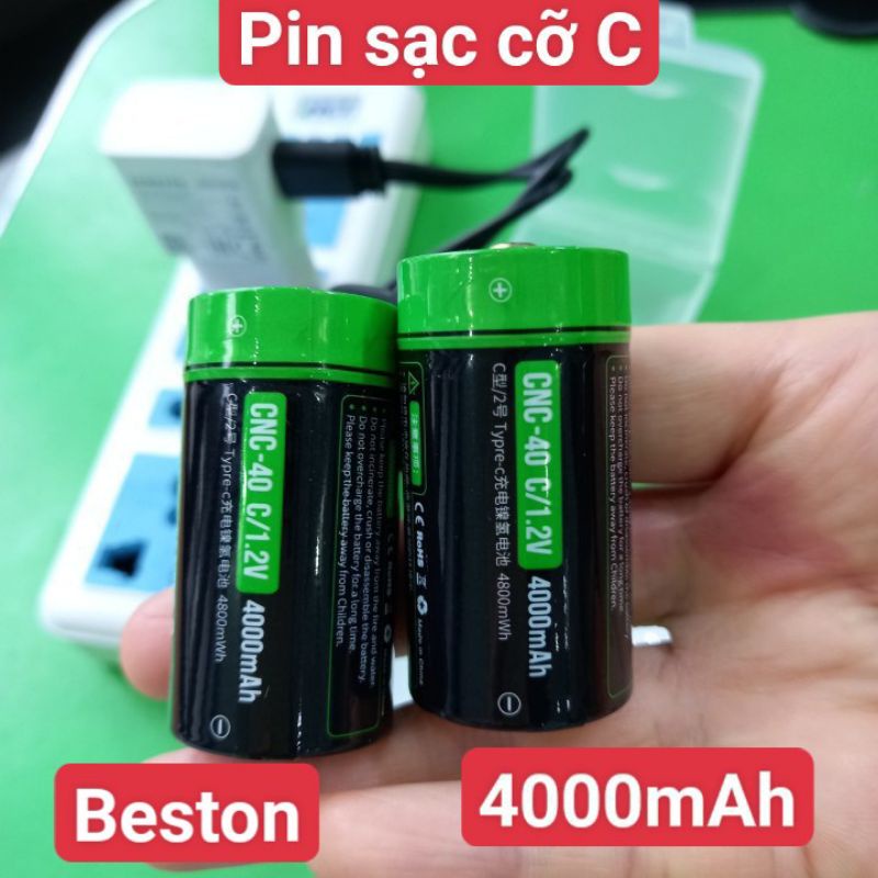 Pin trung sạc cỡ C hãng Beston 4000mAh sạc trực tiếp bằng dây cáp type C USB dùng cho loa di động, bếp ga, radio,...