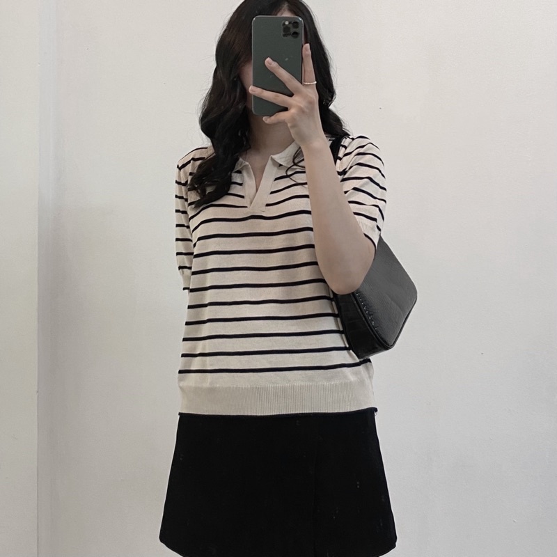 Áo polo ngắn tay kẻ sọc ngang xinh xắn phong cách Hàn Quốc (ảnh thật ở cuối) | BigBuy360 - bigbuy360.vn