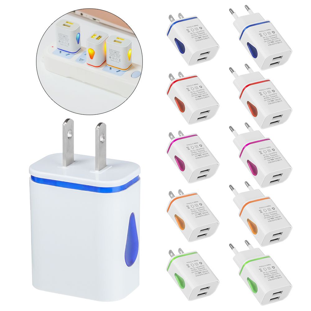 Củ sạc nhanh cắm tường cổng USB có đèn LED chuẩn Hoa Kỳ/Châu Âu nhiều màu sắc tùy chọn thông dụng tiện lợi cho HTC