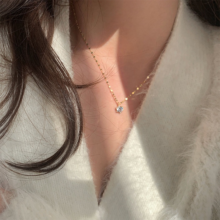 Dây chuyền 19A1397 mặt đính kim cương nhân tạo phong cách Hàn Quốc