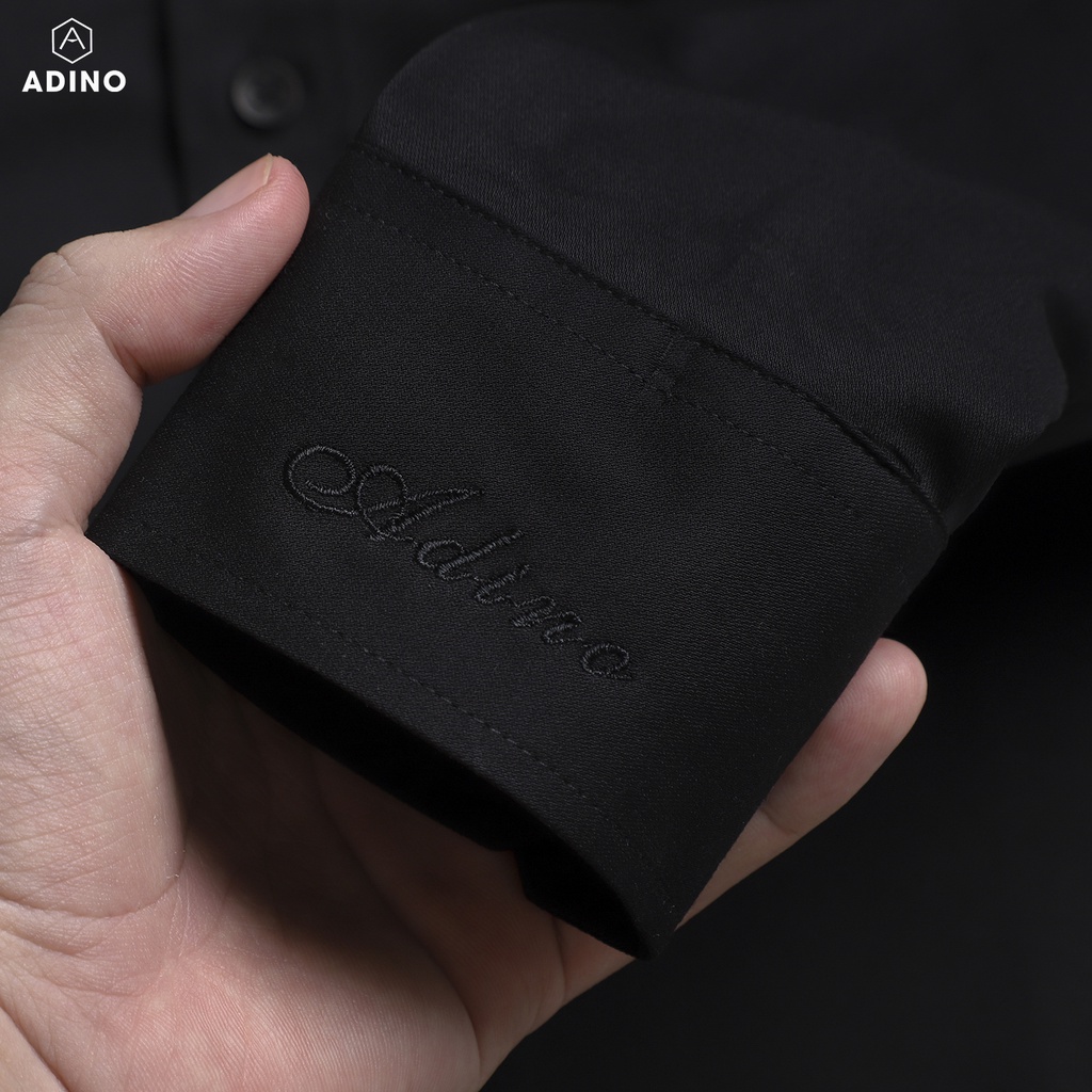 Áo sơ mi đen nam ADINO vải sợi sồi modal polyester mềm mịn co giãn thoáng mát dáng công sở slimfit hơi ôm trẻ trung SM14