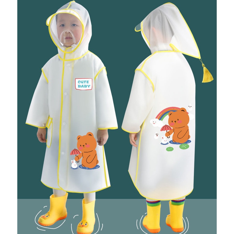Áo mưa trẻ em một mảnh phù hợp với học sinh poncho với mũ mặt nạ áo mưa bé trai và bé gái áo mưa hoạt hình