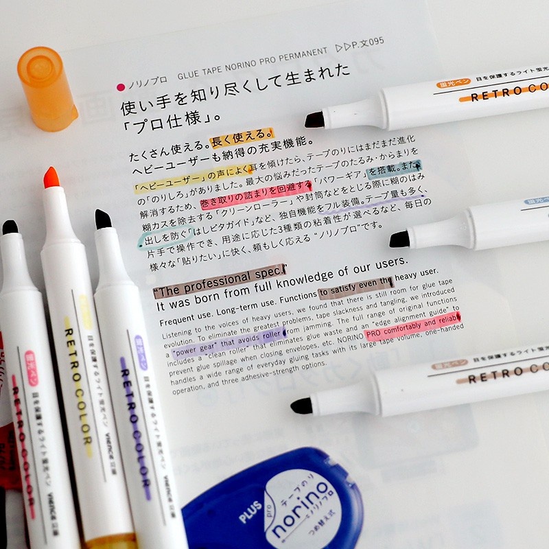 Set 6 bút dạ quang nhiều màu sắc phong cách Retro