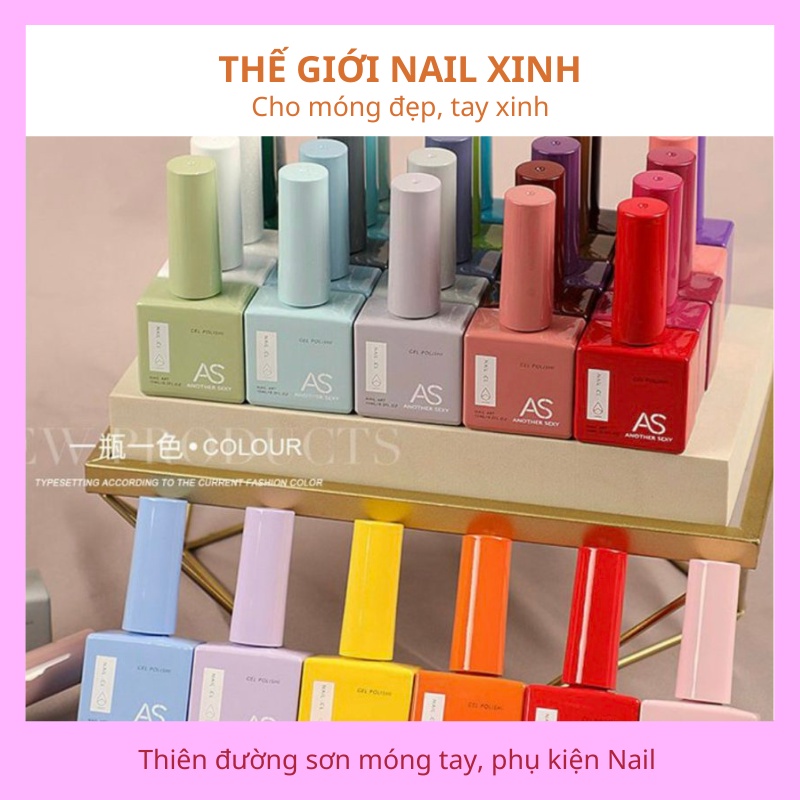 Sơn Gel AS mẫu mới chai vuông 60 màu V01~V48 và màu trắng nước gạo mã MILKY WHITE