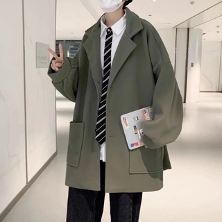 Áo măng tô chất dạ lì túi chéo Áo khoác blazer nam đẹp phối túi chéo mùa đông nam nữ đều mặc phong cách Hàn Quốc