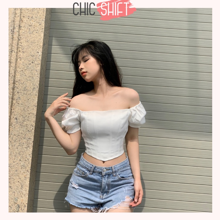 Áo croptop dáng corset tay bồng tôn eo hot trend