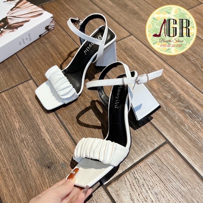 Giày sandal Cao gót Nữ Quai Nhún Bèo Đế Vuông Tam Giác 7-9 phân hottrend 2022