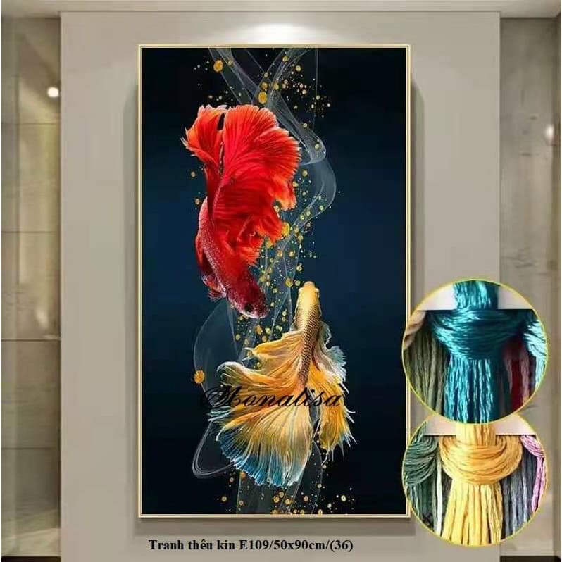 TRANH THÊU KÍN, THÊU 3D VŨ ĐIỆU SONG NGƯ E200 , MN0174