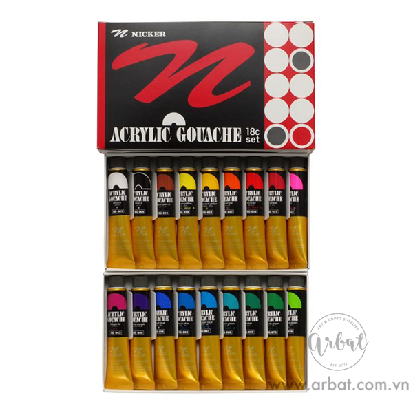 [ARBAT] Màu Nicker Acrylic Gouache - Set 18 màu