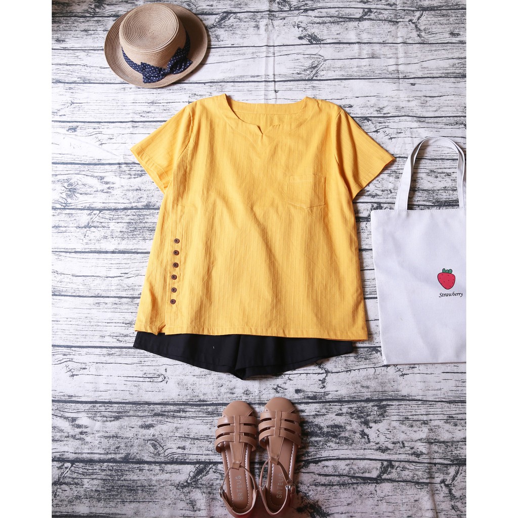 ÁO MORI CỔ V ĐÍNH NÚT GỖ