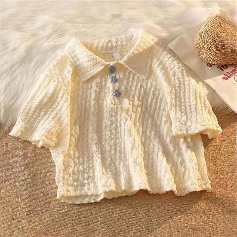 Áo Thun Dệt Kim Tay Ngắn Họa Tiết Hoa Thời Trang Mùa Hè Cho Nữ