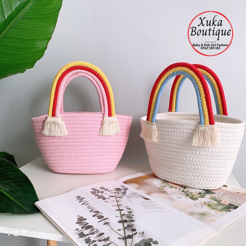 Túi clutch Thời Trang Đan Sợi Thủ Công Bằng Tay của Hàn Quốc Hình Đám Mây Cầu Vồng Dễ Thương Đi Biển Cho Mẹ và Bé