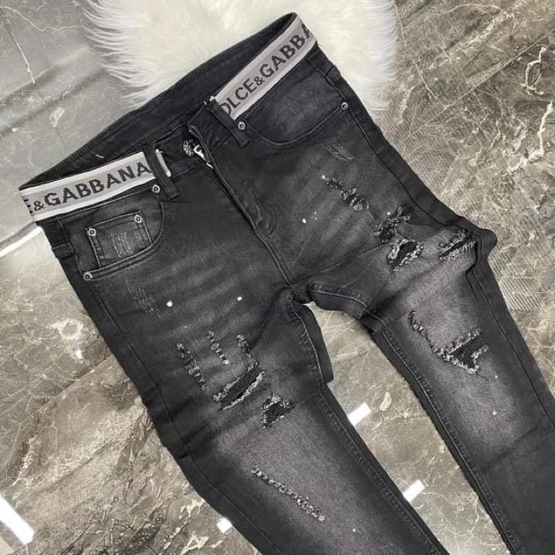 Quần jean nam cạp dolce rách nhẹ,Quần bò dolce nam rách xước nhẹ thời trang