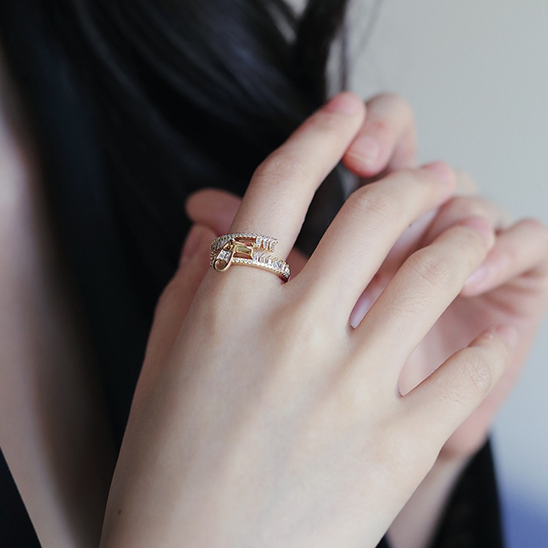 Nhẫn hở mạ vàng hình khóa kéo đính đá thời trang cho nữ