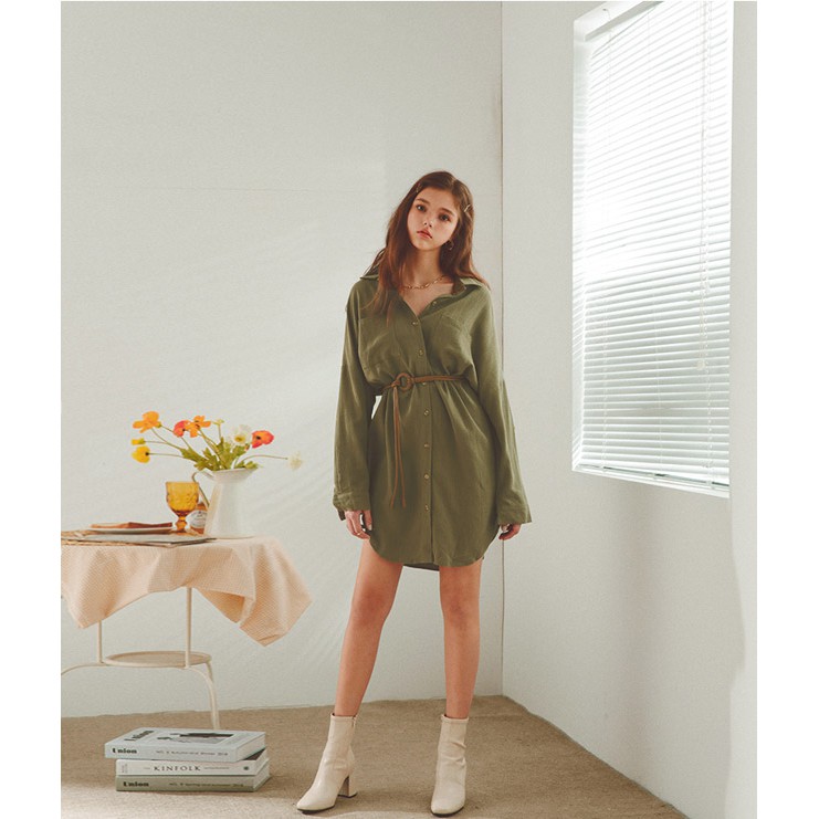 Váy sơ mi 2 túi trước kèm belt Nữ Air Space 2031824013 | BigBuy360 - bigbuy360.vn