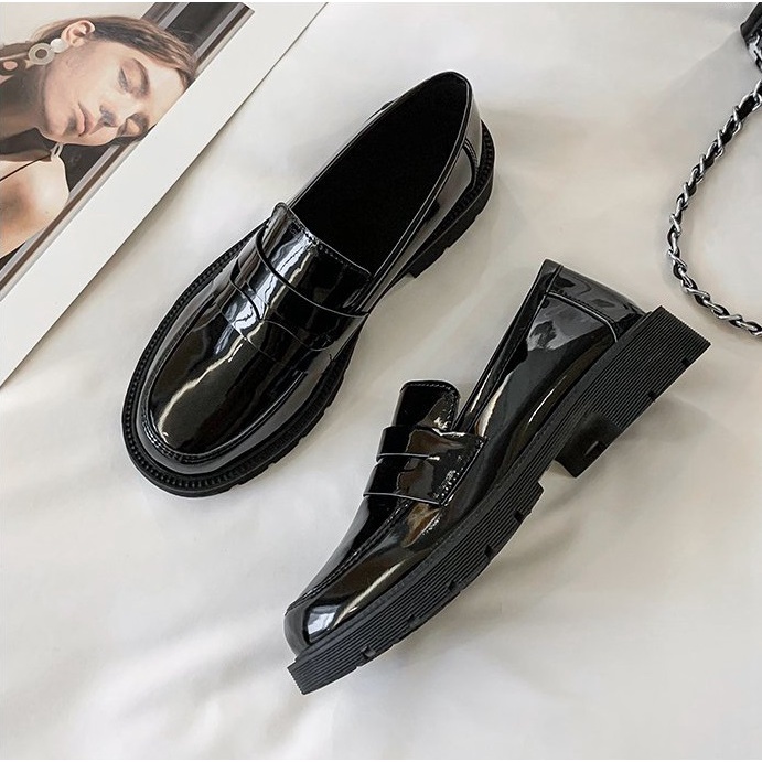 Giày Moca Loafer Ulzzang Vintage, Giày Lười Nữ Da PU Cao Cấp Đế Bằng Cao 4cm Retro, Hàn Quốc - Iclassy_shoes