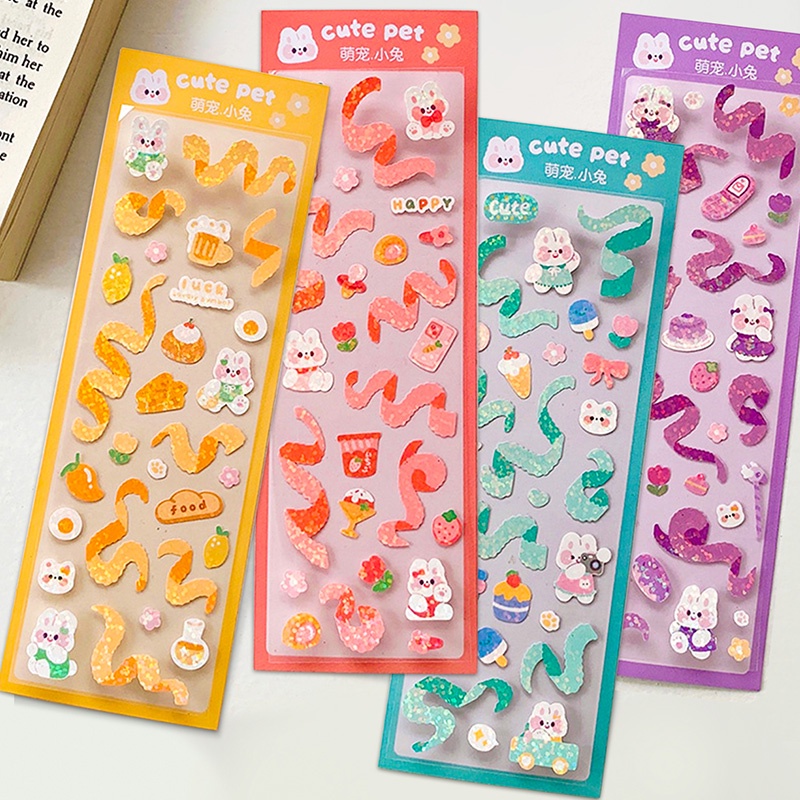 Set 2 Tấm Hình Dán Hoạt Hình Đáng Yêu Ánh Laser Trang Trí Sổ Tay