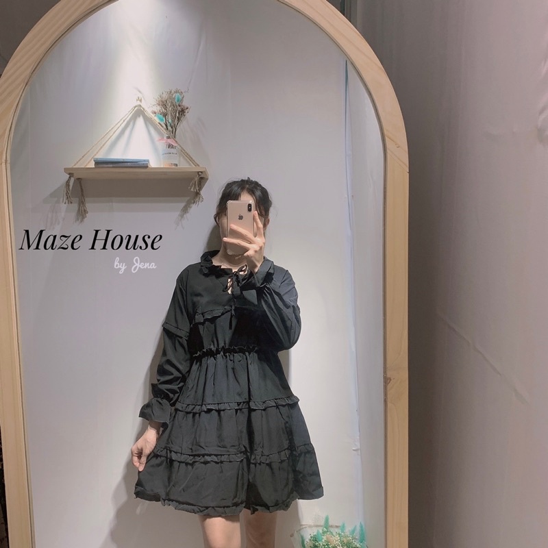 Váy viền tầng 💖 Hot Trend 💖 Đầm bánh bèo viền tầng 2 màu Đen, Trắng chất liệu đũi mềm phong cách Hàn Quốc - Maze House | BigBuy360 - bigbuy360.vn