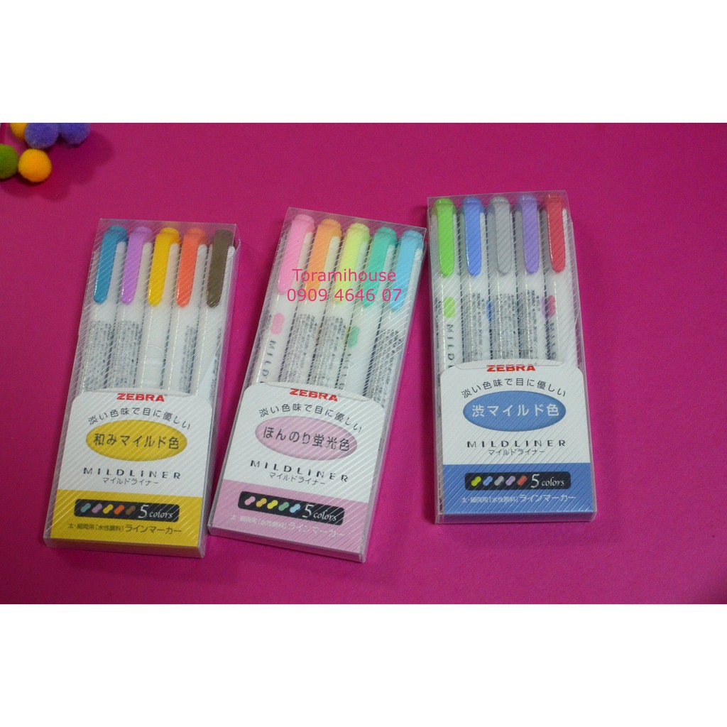 Bút dạ quang Zebra Mildliner (đủ màu) set 5 cây